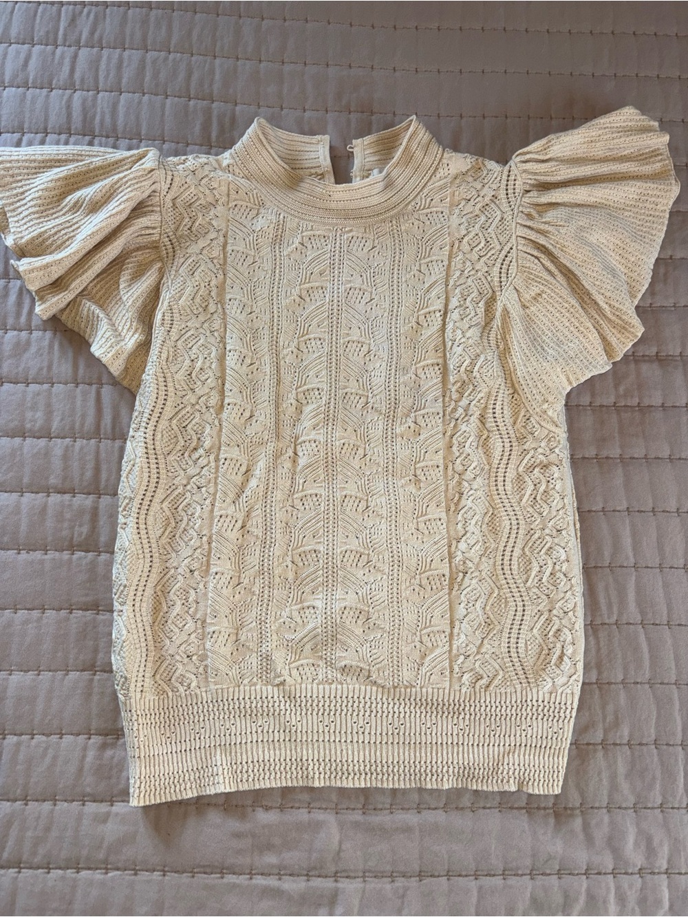 Elie Tahari Cream Cable Knit Puff Sleeve Top